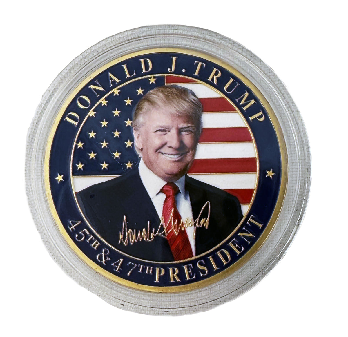 AES 45th President Donald Trump Embroidered Cap - White, Adjustable Cotton/Poly Twill Hat - View #6