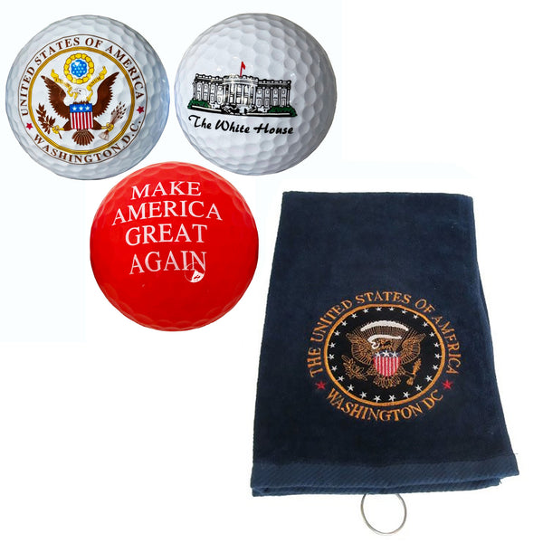 DC Great Again Golf Set – Great Seal, White House & Red Great Again Golf Balls with Embroidered Presidential Golf Towel