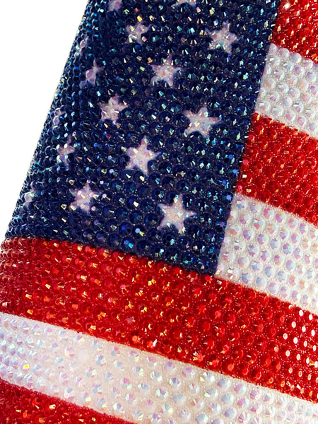 USA Flag Bling Tumbler 40oz with Handle & Straw – Rhinestone American Flag Travel Cup, Glitter Patriotic Mug for Women, Independence Day Gift, Stainless Steel Insulated