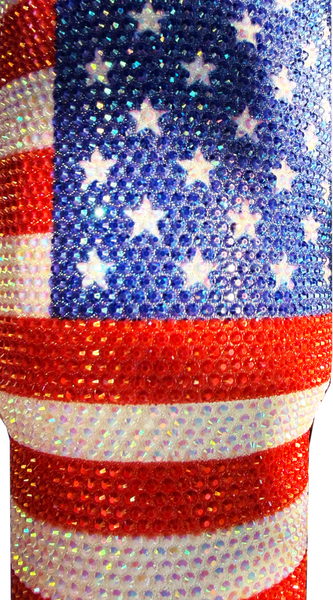 USA Flag Bling Tumbler 40oz with Handle & Straw – Rhinestone American Flag Travel Cup, Glitter Patriotic Mug for Women, Independence Day Gift, Stainless Steel Insulated