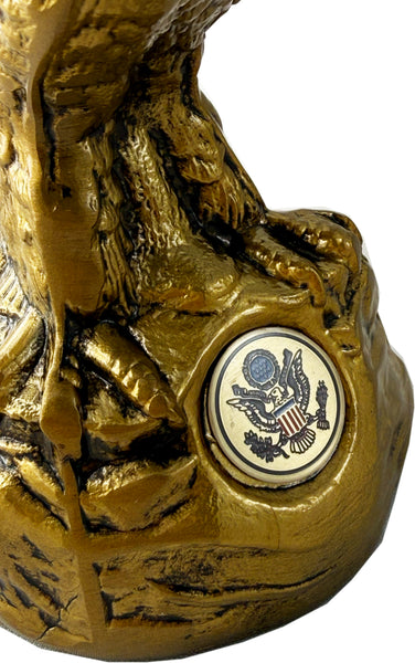 Hand-Cast Metal American Bald Eagle Statue Bronze – Real Zinc Sculpture with Bronze-Gold Patina & Great Seal of the United States – Made in USA