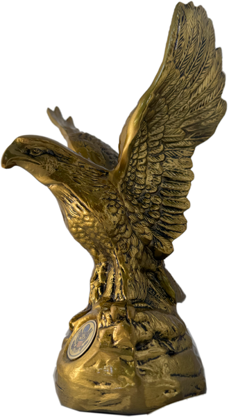 Hand-Cast Metal American Bald Eagle Statue Bronze – Real Zinc Sculpture with Bronze-Gold Patina & Great Seal of the United States – Made in USA
