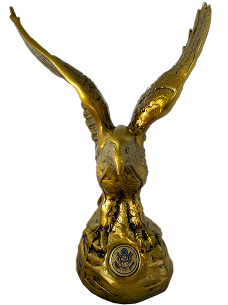 Hand-Cast Metal American Bald Eagle Statue Bronze – Real Zinc Sculpture with Bronze-Gold Patina & Great Seal of the United States – Made in USA