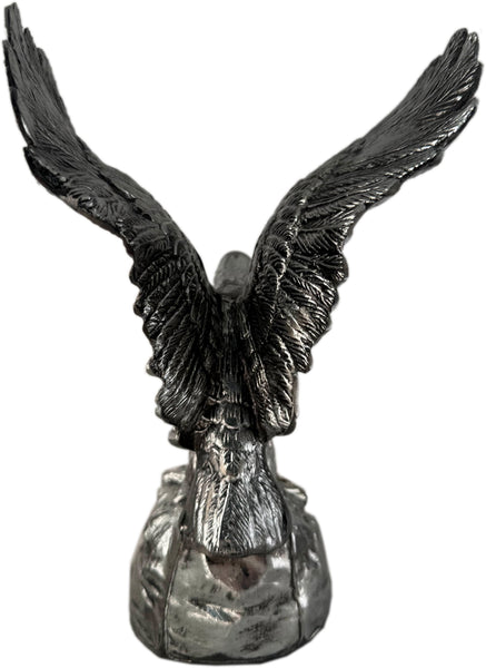 Hand-Cast Metal American Bald Eagle Statue Silver – Real Zinc Sculpture with Silver Patina & Great Seal of the United States – Made in USA