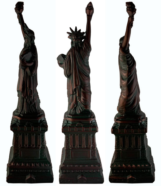Hand-Cast Metal Statue of Liberty Sculpture – Antique Bronze Patina Zinc Artwork, 9.5" Tall – Made in USA