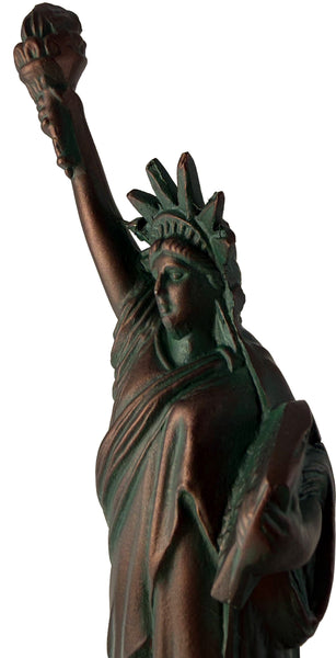 Hand-Cast Metal Statue of Liberty Sculpture – Antique Bronze Patina Zinc Artwork, 9.5" Tall – Made in USA