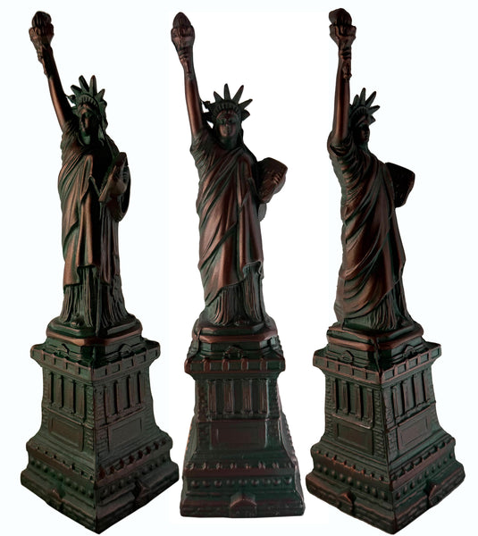 Hand-Cast Metal Statue of Liberty Sculpture – Antique Bronze Patina Zinc Artwork, 9.5" Tall – Made in USA