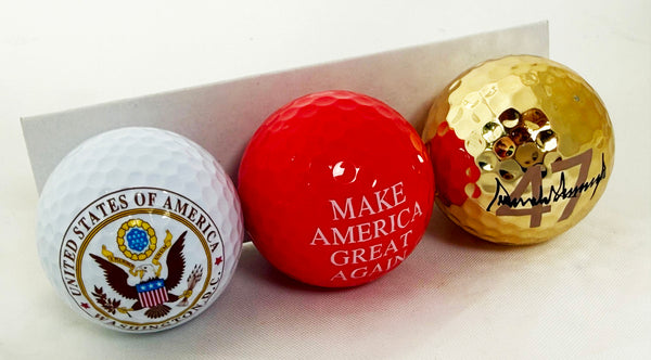 Trump Signature Great Again Golf Set – Gold 47 Signature Ball, Presidential Great Seal Ball, Red MAGA Ball & Embroidered Presidential Seal Golf Towel
