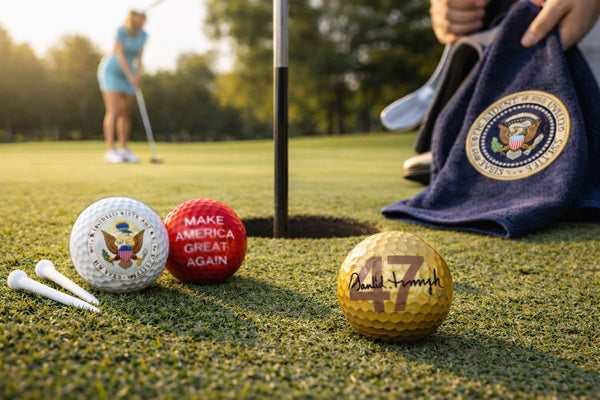 Trump Signature Great Again Golf Set – Gold 47 Signature Ball, Presidential Great Seal Ball, Red MAGA Ball & Embroidered Presidential Seal Golf Towel