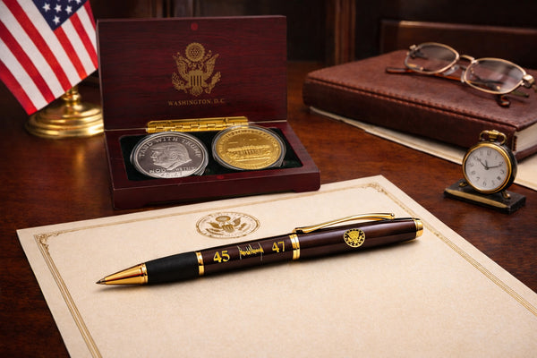President Donald J. Trump 45th & 47th Presidential Signature Pen – Brown & Gold Twist-Action Ballpoint with Presidential Seal
